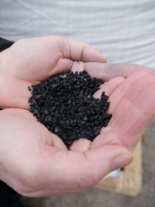 This is the magical rubber crumb - made from recycled car tyres - that forms the base for playing on.